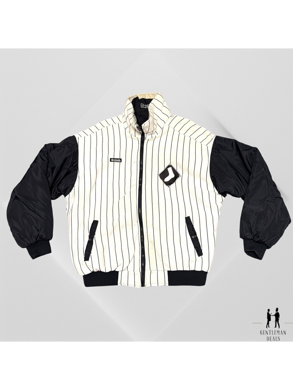 Chicago White Sox Columbia Pinstriped Bomber Jacket  VTG 90s Felco Reversible XL